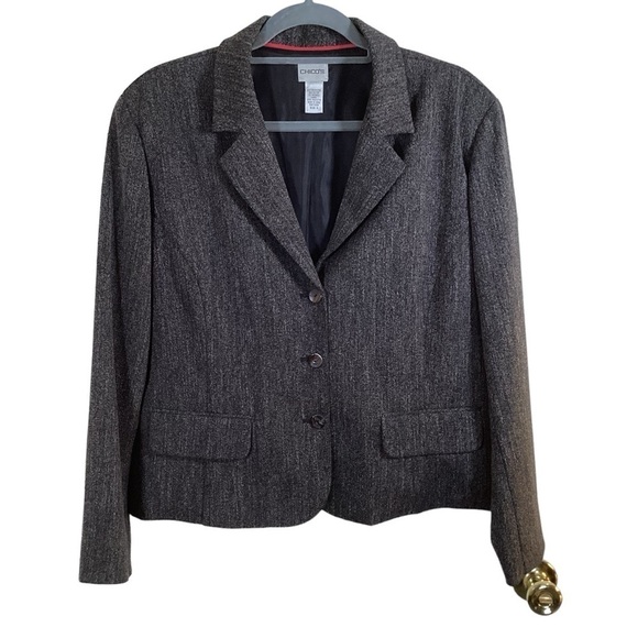 Chico's Jackets & Blazers - Chico’s Women’s Gray Tweed Three Button Blazer Front Pockets.  Size 2